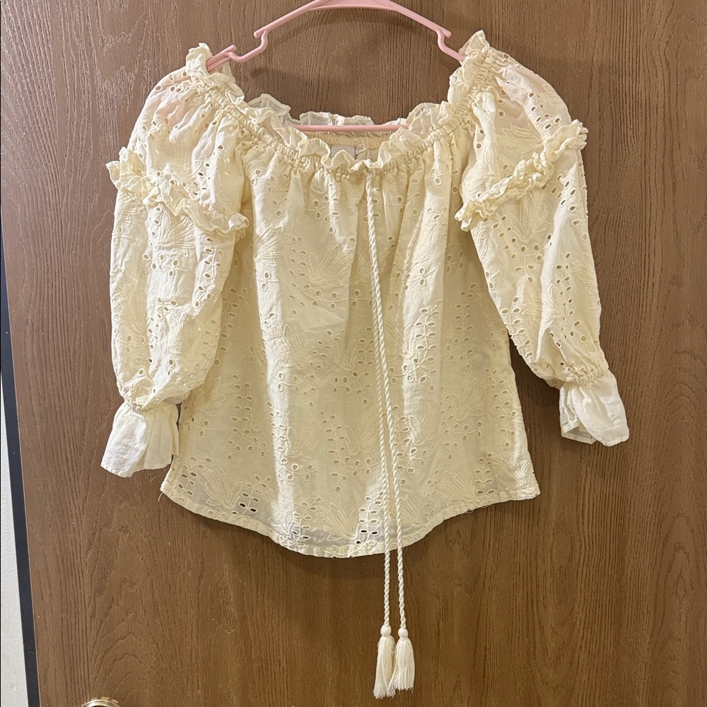 Anthropologie Seen Worn Kept Flora Eyelet Lace Off-the-Shoulder Blouse